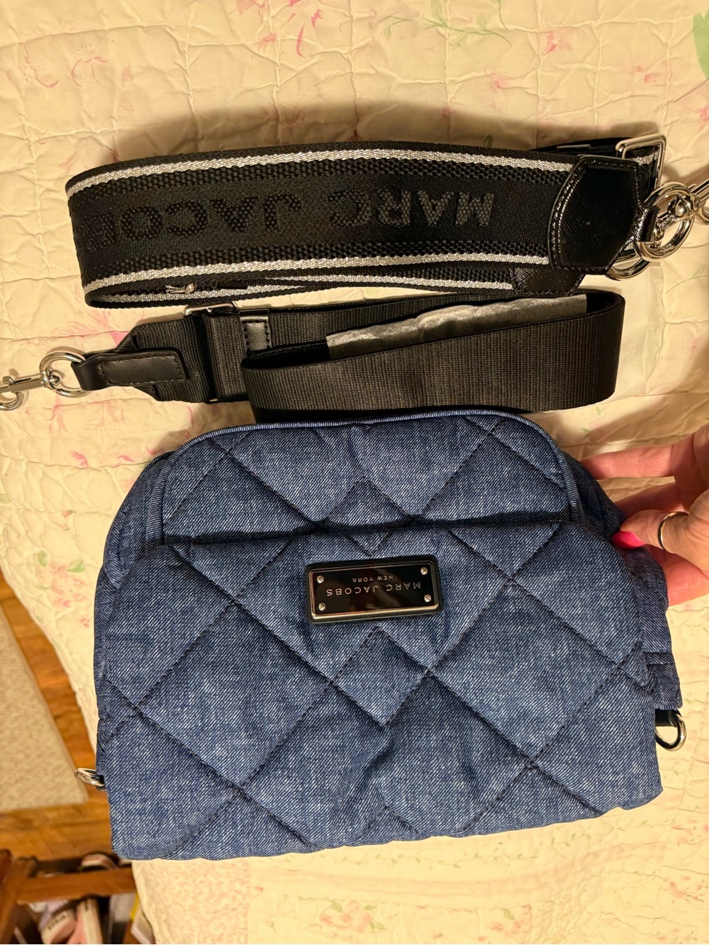 Marc Jacobs Quilted Denim Crossbody Bag - Blue with Black Strap